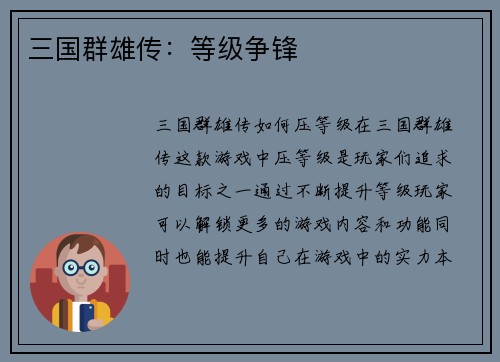 三国群雄传：等级争锋